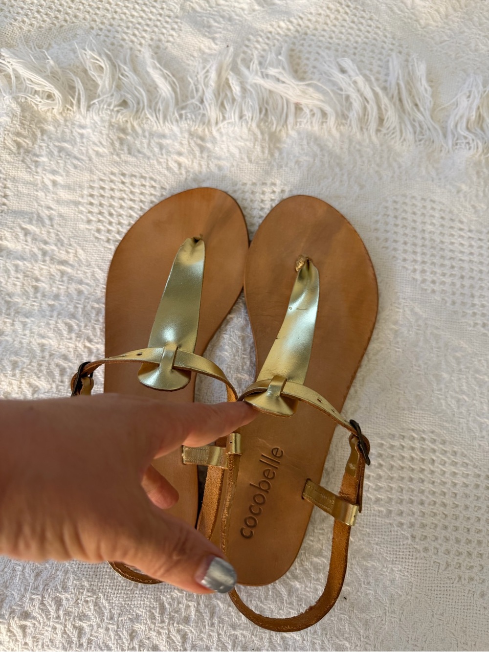 Cocobelle Gold and Tan Leather T-Strap Sandals made in Italy
